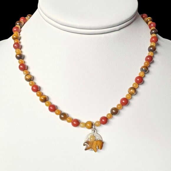 CAROLYN POLLACK STERLING SILVER TIGERS EYE BEADED WAGON WHEEL NECKLACE  16" -20" - Picture 6 of 16